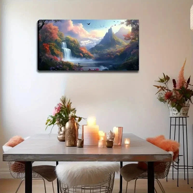 Vibrant Waterfall Land Modern Wall Art Canvas Office Home Room Framed 120x60cm