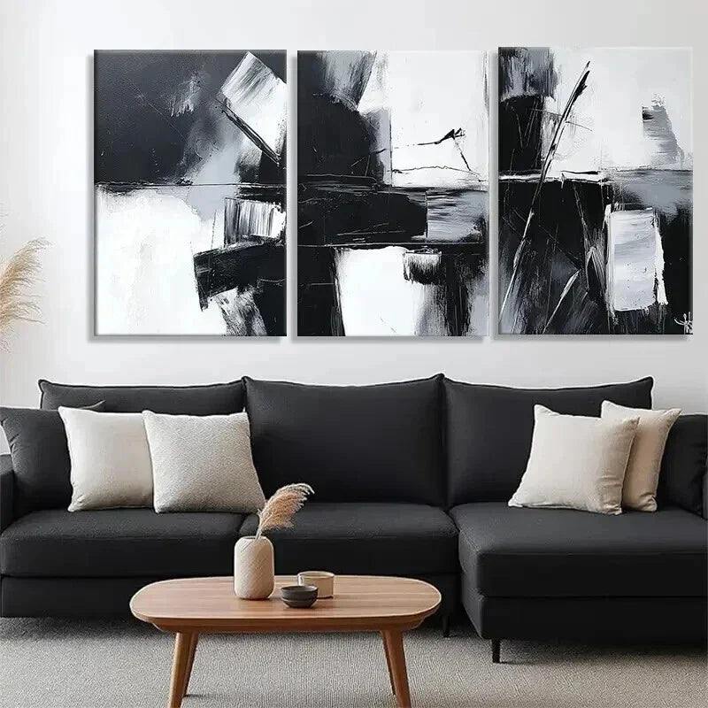 3pcs Monochrome Contemporary Abstract Perfect Wall Art Set Canvas Framed 40x60cm - High Quality Print 100% Australian Made Wall Canvas Ready to Hang