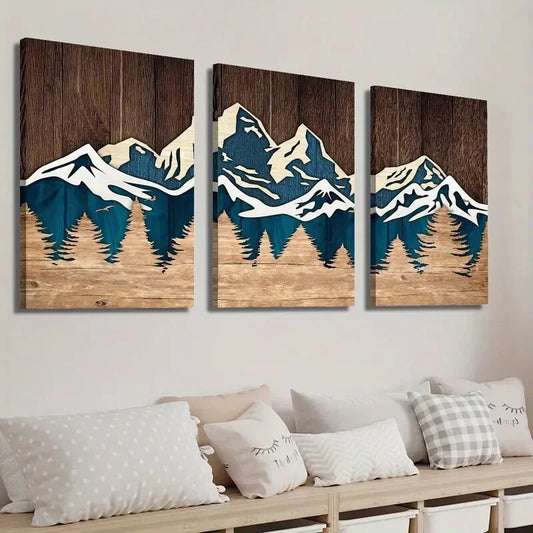 3pcs Rustic Mountain Landscape Wall Art Set Canvas Framed 40x60cm - High Quality Print 100% Australian Made Wall Canvas Ready to Hang