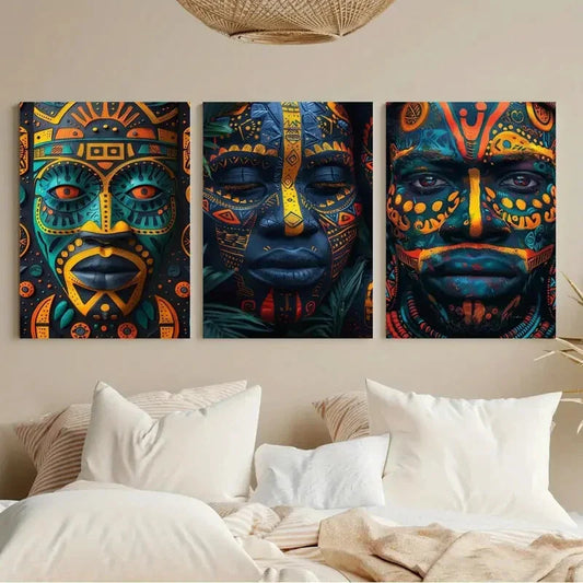 3pcs Abstract African Mural Painting Metal Print Ready to Hang Art