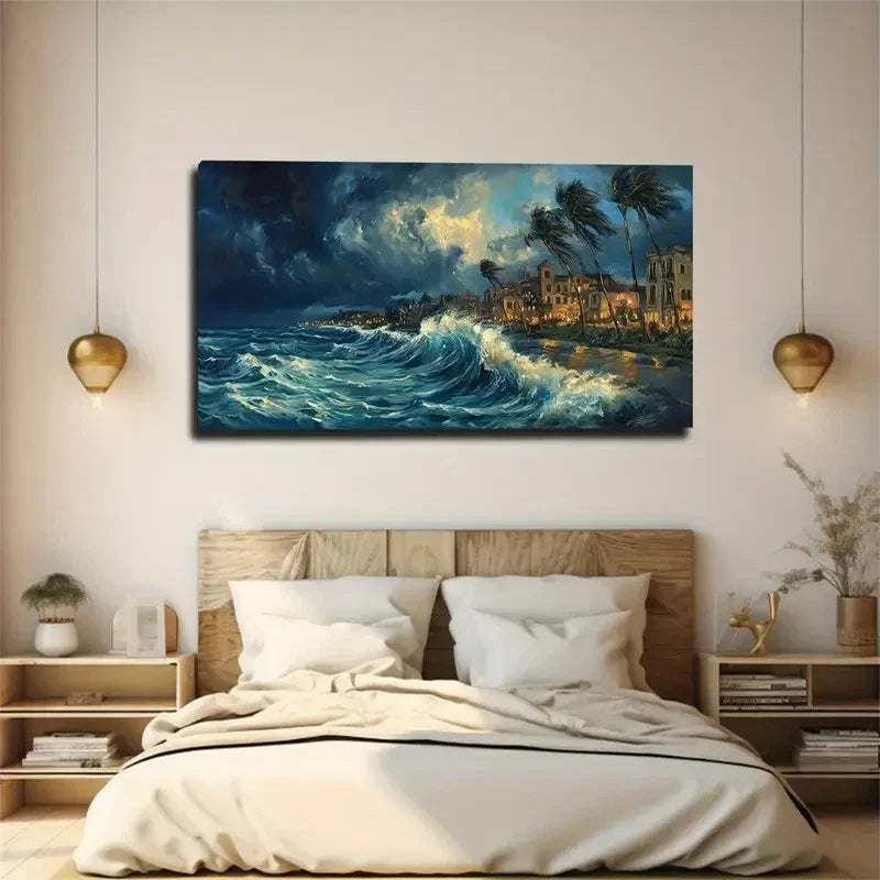 Coastal Tsunami Décor Modern Wall Art Canvas Office Home Room Framed 120x60cm