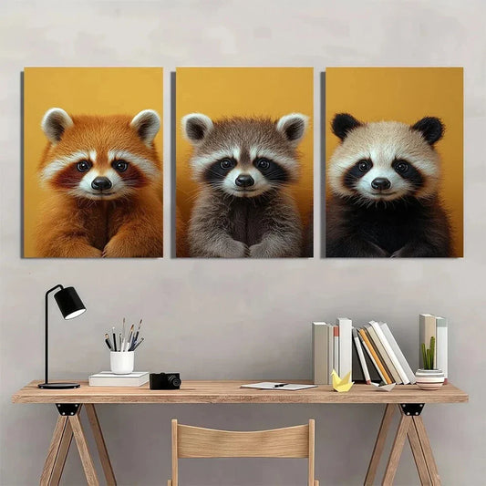 3pcs Funny Animal Cute Raccoon Panda Alpaca Metal Print Ready to Hang Art