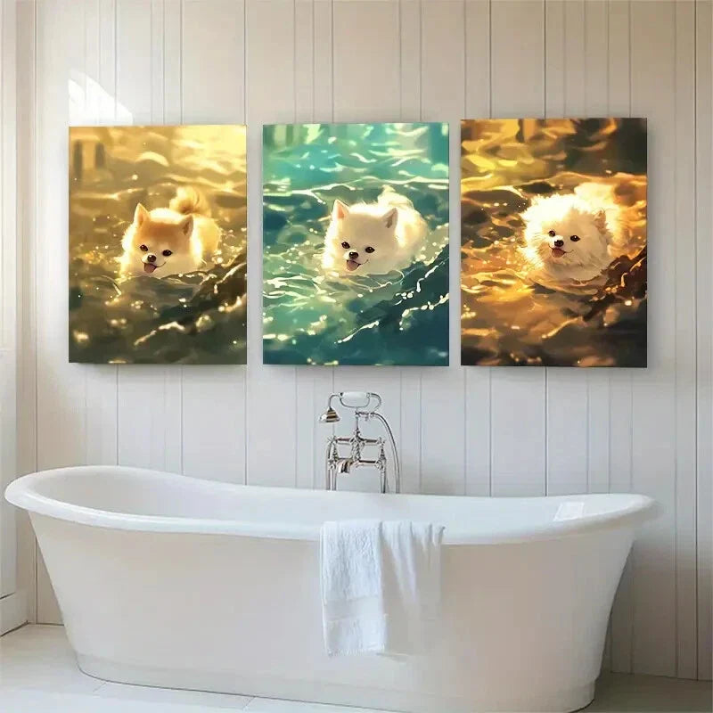 3pcs Vibrant and Playful Dog Portraits Perfect Wall Art Set Canvas Framed 40x60cm - High Quality Print 100% Australian Made Wall Canvas Ready to Hang