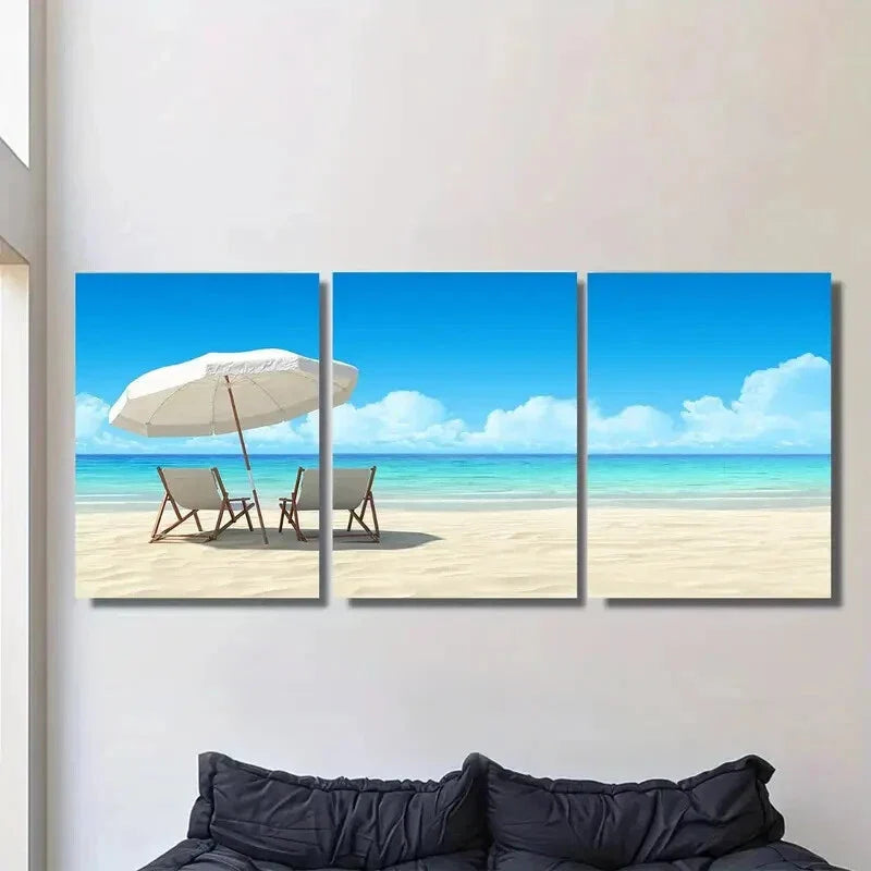 3pcs Beach Scene Ocean Metal Print Ready to Hang Art