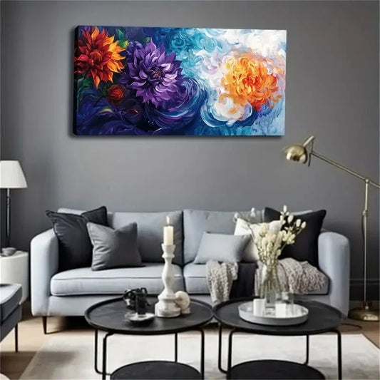 Colors Of Dahlia Other Flowers Wall Art Canvas Office Home Room Framed 120x60cm