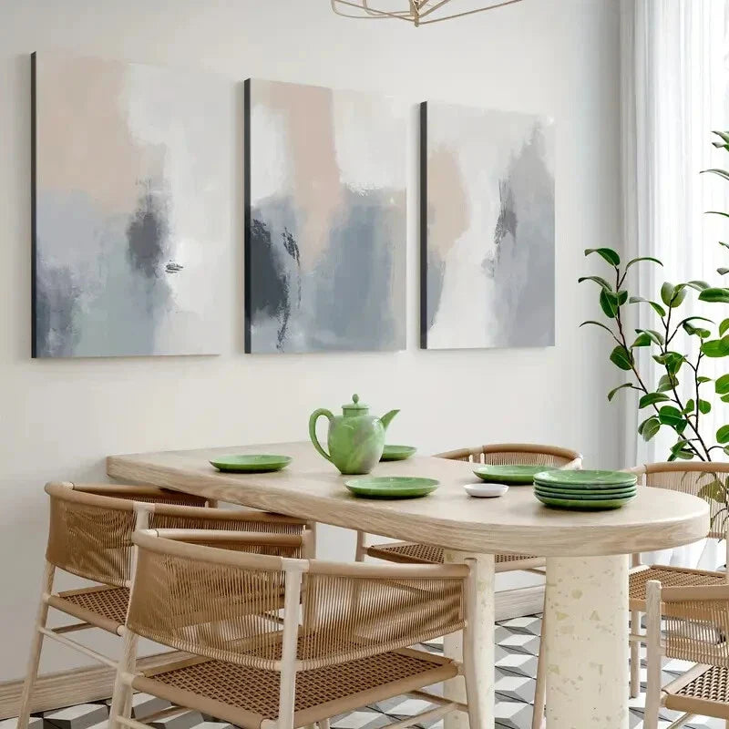 3pcs Abstract Nordic Style Neutral Modern Gray Wall Art Set Canvas Framed 40x60cm - High Quality Print 100% Australian Made Wall Canvas Ready to Hang