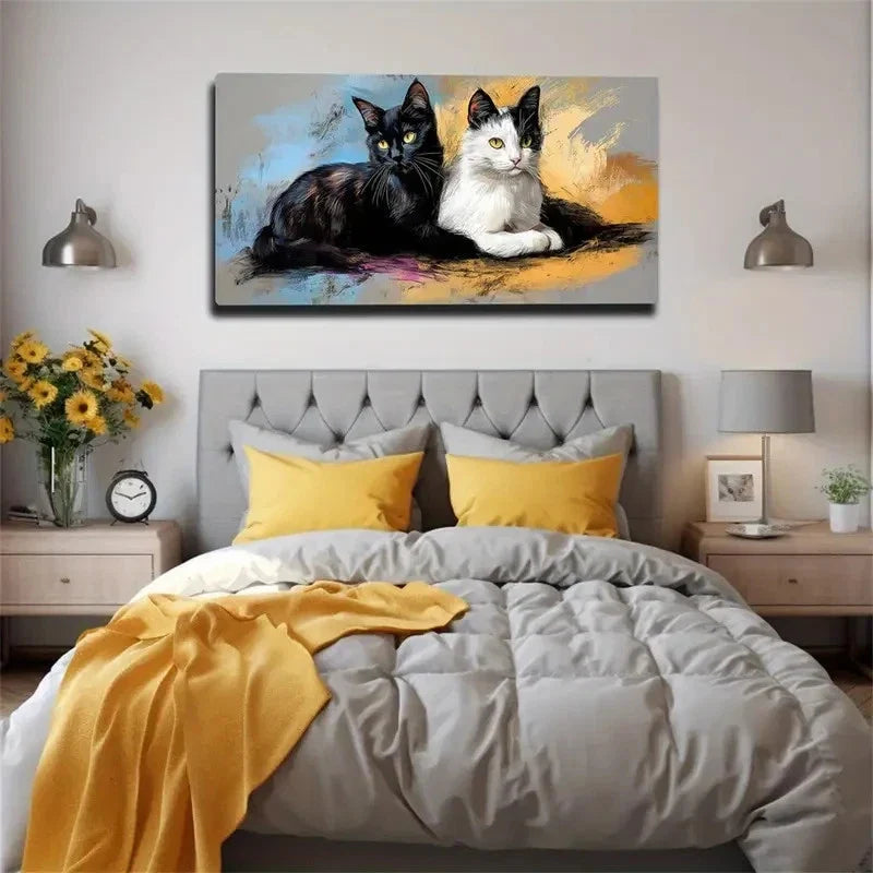 Two Cats Resting Side By Side Wall Art Canvas Office Home Room Framed 120x60cm