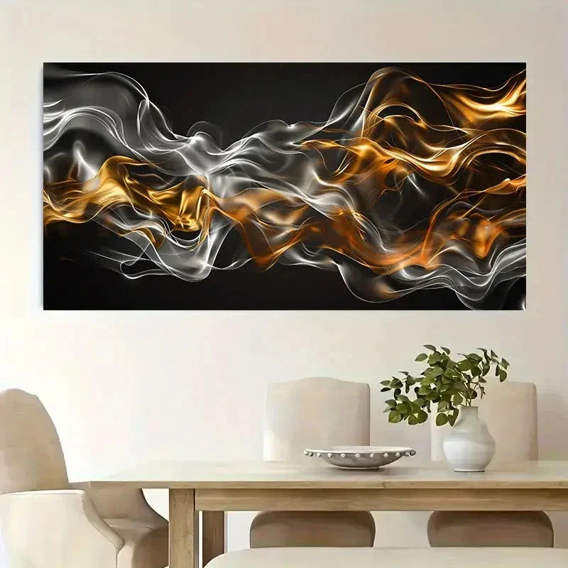 Modern Orange & Black Smoke Wall Art Canvas Office Home Room Framed 120x60cm