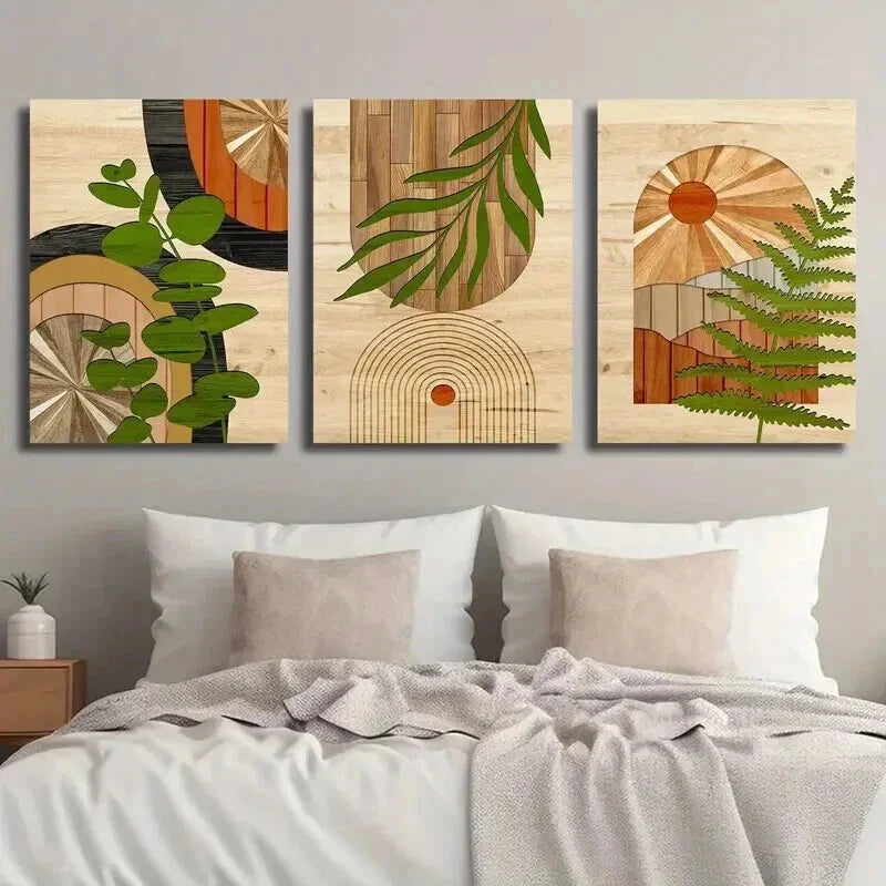 3pcs Tropical Leaves & Desert Landscape Wall Art Set Canvas Framed 40x60cm - High Quality Print 100% Australian Made Wall Canvas Ready to Hang