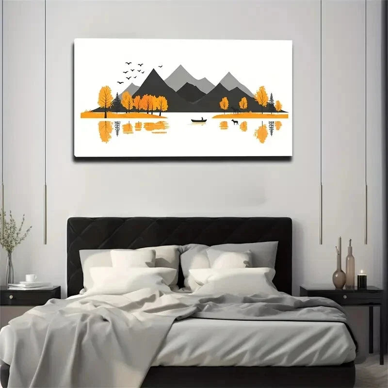 Autumn Mountain Landscape Path Wall Art Canvas Office Home Room Framed 120x60cm