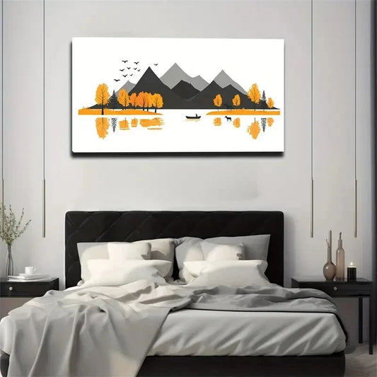 Autumn Mountain Landscape Path Wall Art Canvas Office Home Room Framed 120x60cm