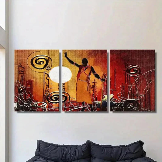 3pcs Cultural Dance, Bold Geometric Elements Metal Print Ready to Hang Art