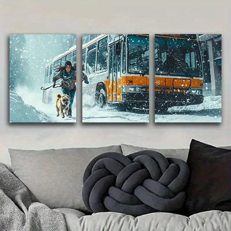 3pcs The girl and the dog are running Metal Print Ready to Hang Art