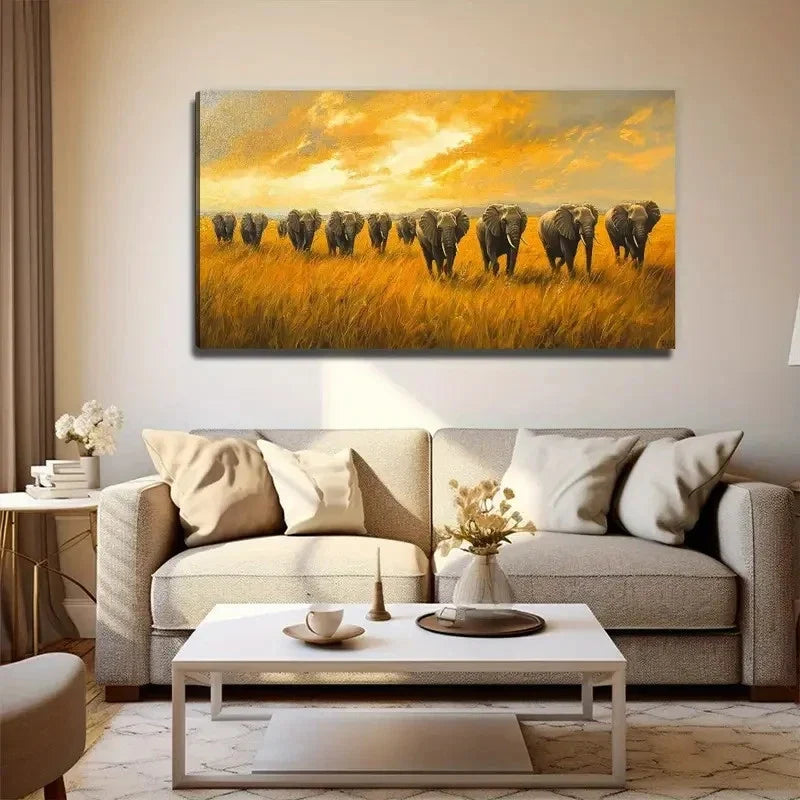 Golden Grasslands & Sunset Sky Wall Art Canvas Office Home Room Framed 120x60cm