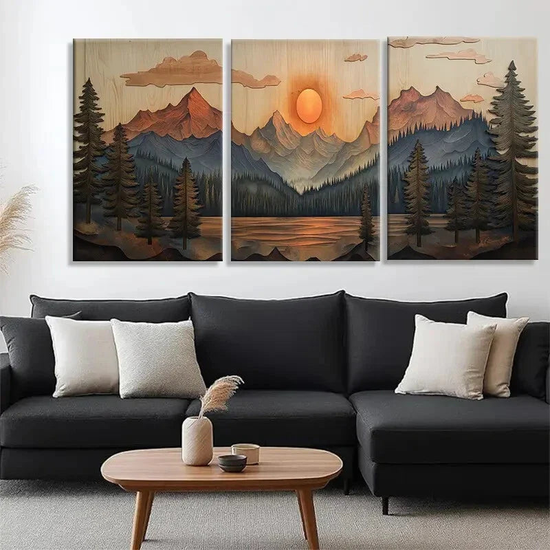 3pcs Mountain Sunset Landscape Nature Perfect Wall Art Set Canvas Framed 40x60cm - High Quality Print 100% Australian Made Wall Canvas Ready to Hang