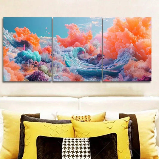 3pcs  A Sea With Different Colors Of Sea Waves Wall Art Set Canvas Framed 40x60cm - High Quality Print 100% Australian Made Wall Canvas Ready to Hang