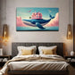 Pink House And A Big Blue Whale Wall Art Canvas Office Home Room Framed 80x45cm