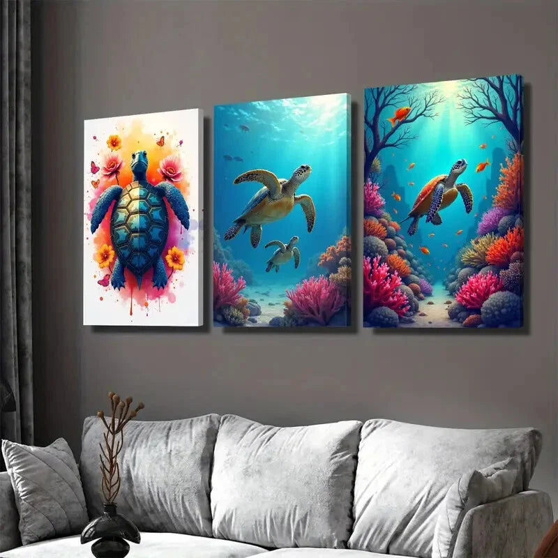 3pcs Colorful Ocean Coral Reefs Marine Creatures Wall Art Set Canvas Framed 40x60cm - High Quality Print 100% Australian Made Wall Canvas Ready to Hang