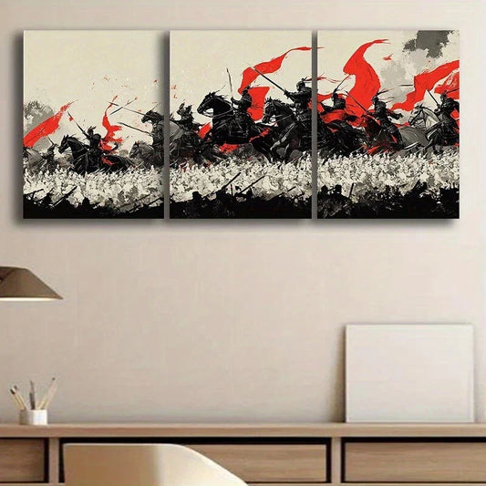 3pcs Black Horses Warriors Fight Metal Print Ready to Hang Art