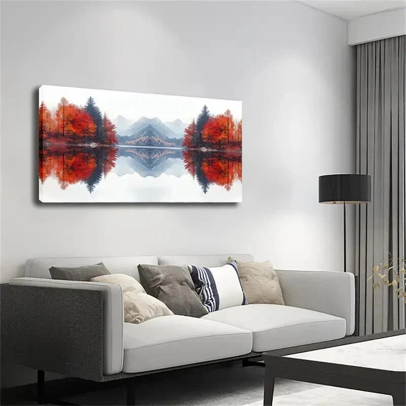 Serene Lake Vibrant Autumn Tree Wall Art Canvas Office Home Room Framed 120x60cm