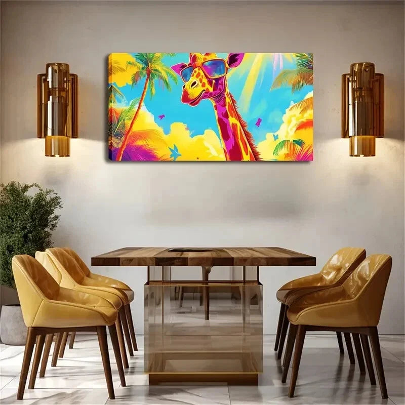 Modern Giraffe Fashion Glasses Wall Art Canvas Office Home Room Framed 120x60cm