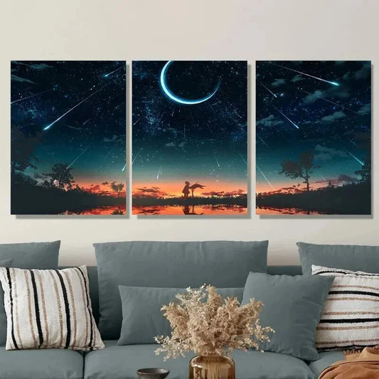 3pcs Starry Night Sky Modern Triptych Landscape Metal Print Ready to Hang Art