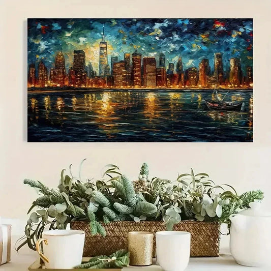 Modern Abstract Cityscape Wall Art Canvas Office Home Room Framed 120x60cm