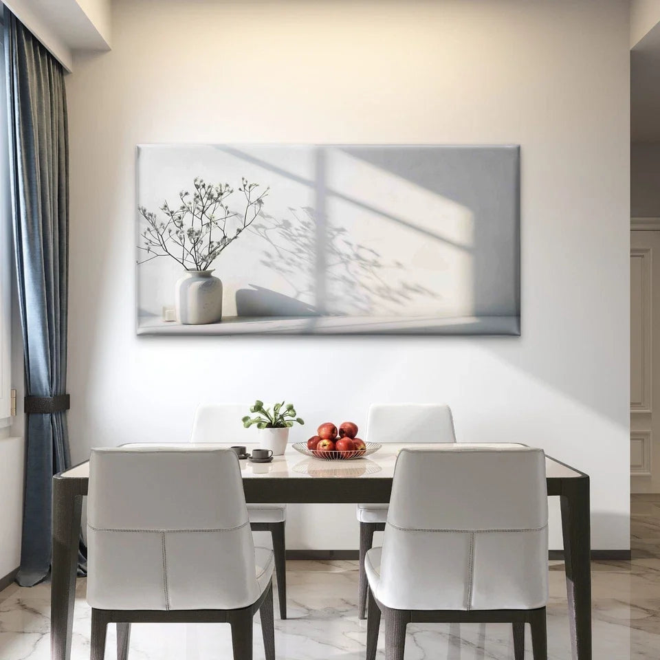 White Flower Vase On Table Wall Art Canvas Office Home Room Framed 80x45cm