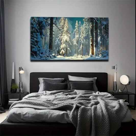 A Snow-Covered Forest Wall Art Canvas Office Home Room Framed 120x60cm