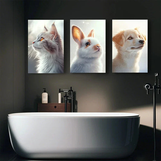 3pcs Cute Animal Charming Little Creature Heads Up Metal Print Ready to Hang Art