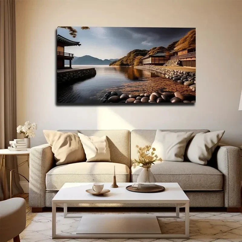 Courtyard Landscape Wall Art Canvas Office Home Room Framed 80x45cm