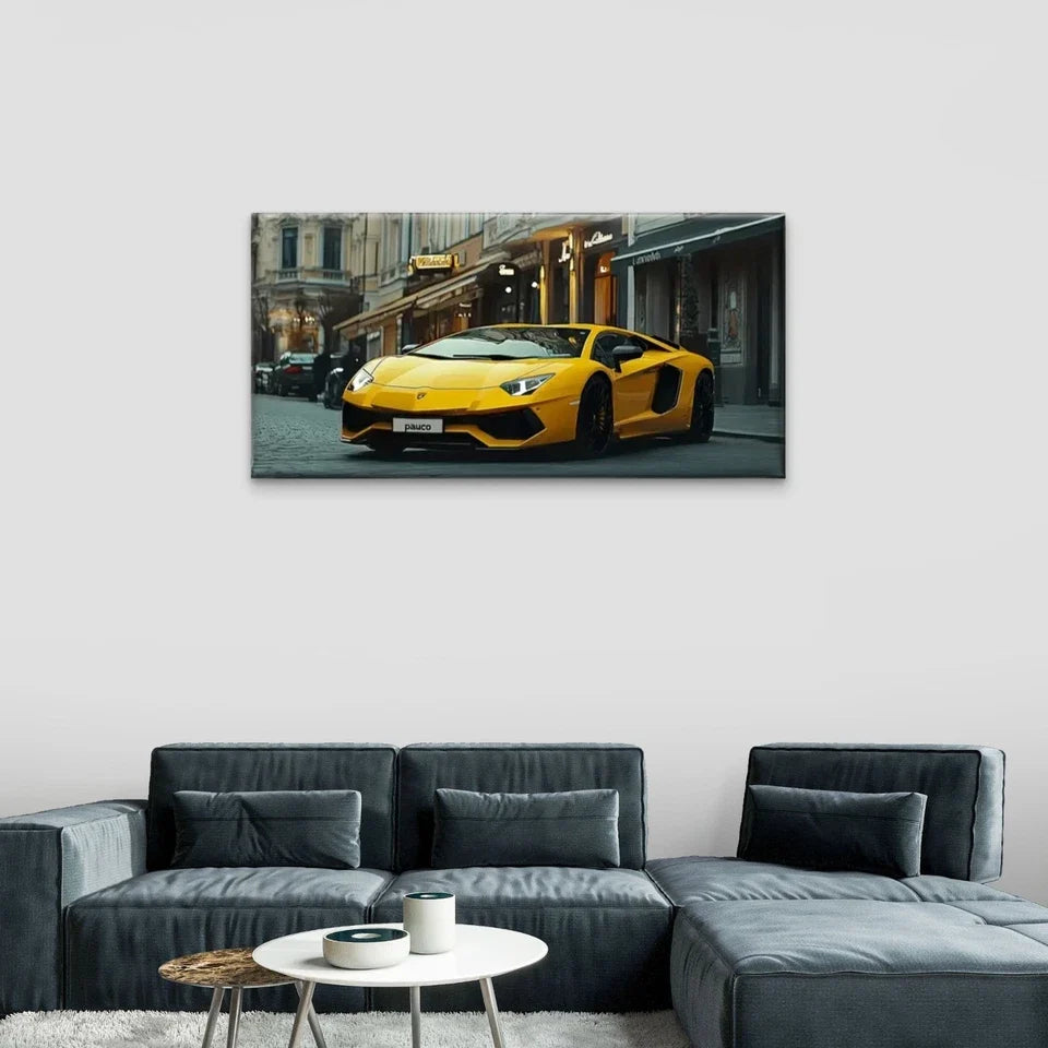 New Supercars Yellow Lambo Wall Art Canvas Office Home Room Framed 80x45cm