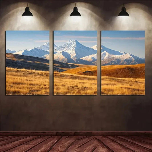 3pcs Snow Mountain Brown Blue Sky Metal Print Ready to Hang Art
