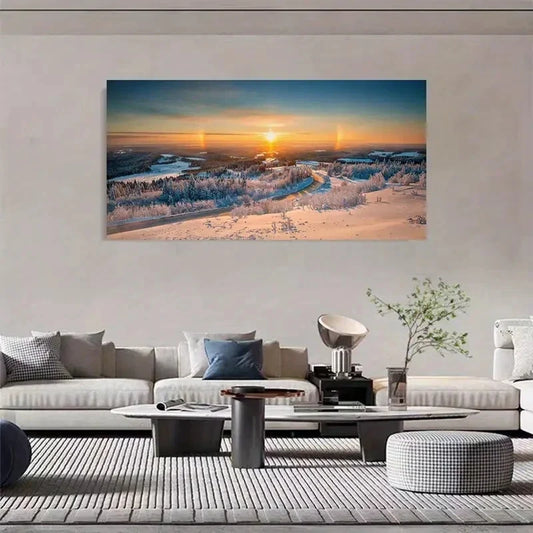 Vibrant Winter Sunrise Snow Wall Art Canvas Office Home Room Framed 120x60cm