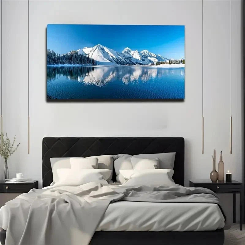 Blue Sky White Snow Wall Art Canvas Office Home Room Framed 80x45cm