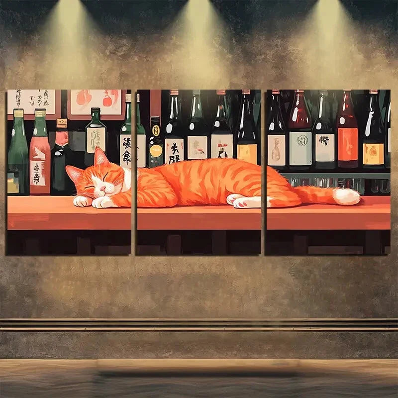 3pcs Triptych Bar Cute Adorable Cat Perfect Wall Art Set Canvas Framed 40x60cm - High Quality Print 100% Australian Made Wall Canvas Ready to Hang