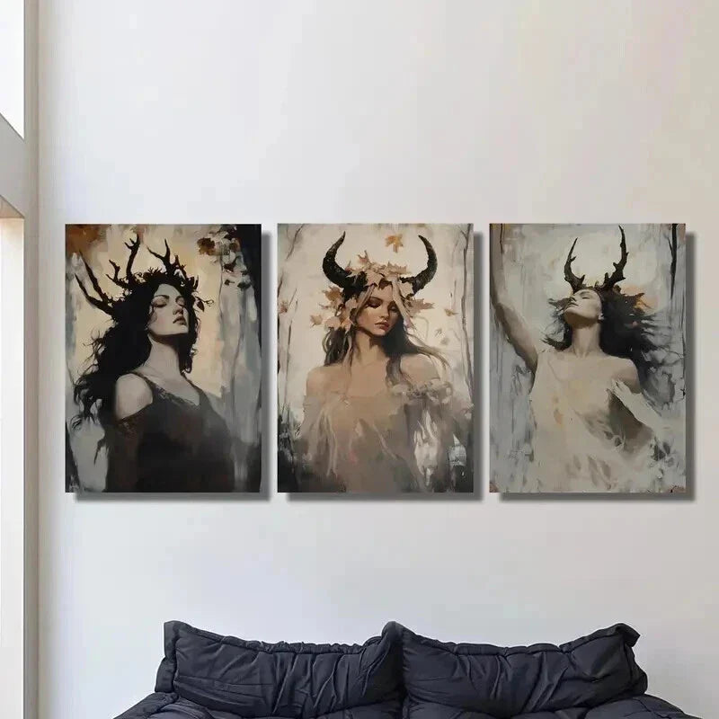 3pcs Mysterious Dark Goddess Decoration Wall Art Set Canvas Framed 40x60cm - High Quality Print 100% Australian Made Wall Canvas Ready to Hang
