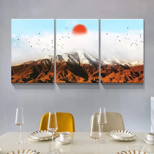 3pcs Sunset Mountain White Clouds Blue Sky Metal Print Ready to Hang Art