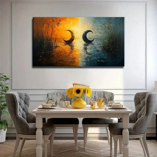 Two-Tone Moon Reflective Wall Art Canvas Office Home Room Framed 120x60cm