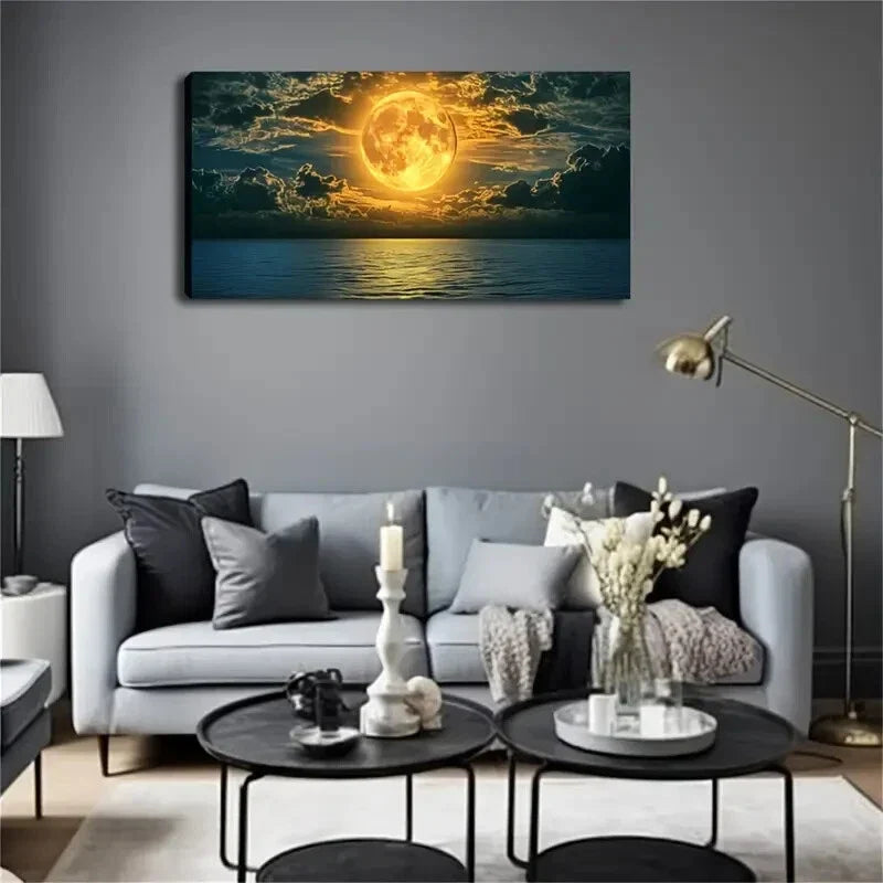 Moonlit Ocean Reflection Decor Wall Art Canvas Office Home Room Framed 120x60cm