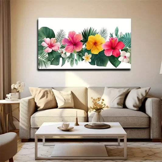 Extra Large Tropical Floral Wall Art Canvas Office Home Room Framed 80x45cm