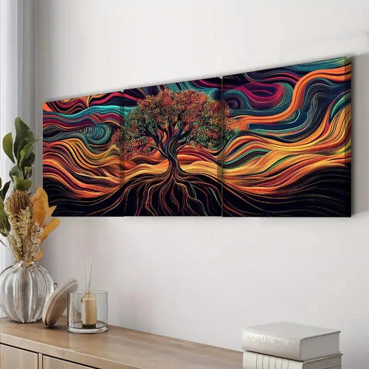 3pcs Psychedelic Tree of Life Design Waterproof Wall Art Set Canvas Framed 40x60cm - High Quality Print 100% Australian Made Wall Canvas Ready to Hang