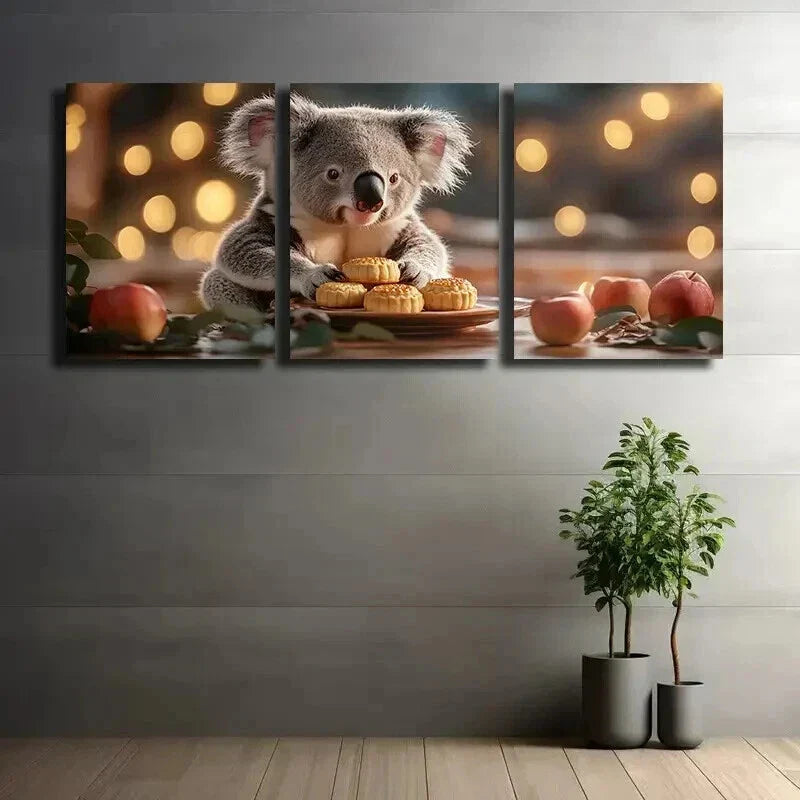 3pcs Koala & Mooncakes Decoration Wall Art Set Canvas Framed 40x60cm - High Quality Print 100% Australian Made Wall Canvas Ready to Hang