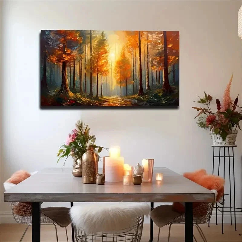 Serene Forest Sunset Bohemian Wall Art Canvas Office Home Room Framed 120x60cm