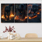 3pcs Flame surrounded Black Panther Triptych Wall Art Set Canvas Framed 40x60cm - High Quality Print 100% Australian Made Wall Canvas Ready to Hang