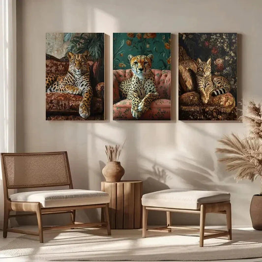 3pcs Cheetah Boho Maximalist Painting Metal Print Ready to Hang Art