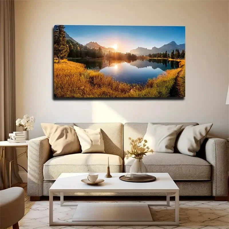 Calm Lake Surface Wall Art Canvas Office Home Room Framed 80x45cm