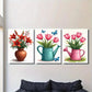3pcs Red Lilies, Pink Tulips Blue Butterflies Metal Print Ready to Hang Art