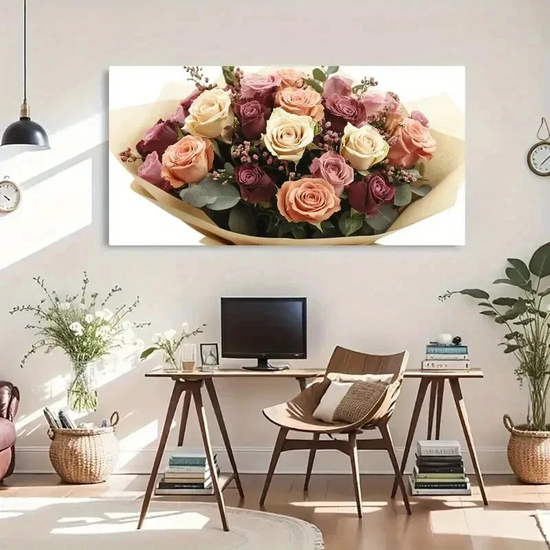 White Pink Flowers Aesthetic Wall Art Canvas Office Home Room Framed 120x60cm