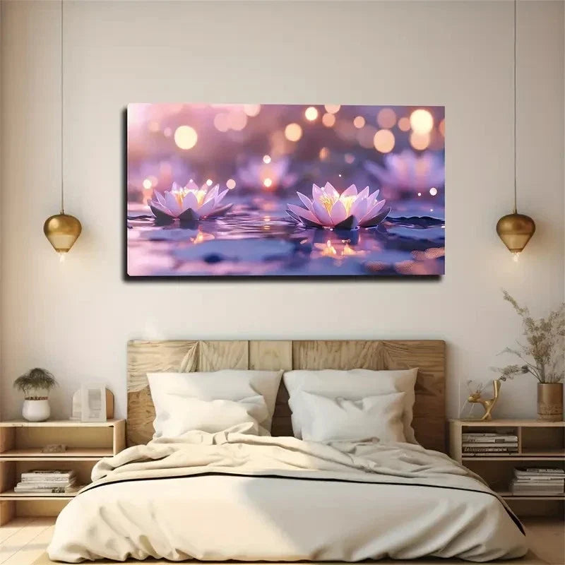 Lotus Flowers Floating On Water Wall Art Canvas Office Home Room Framed 80x45cm